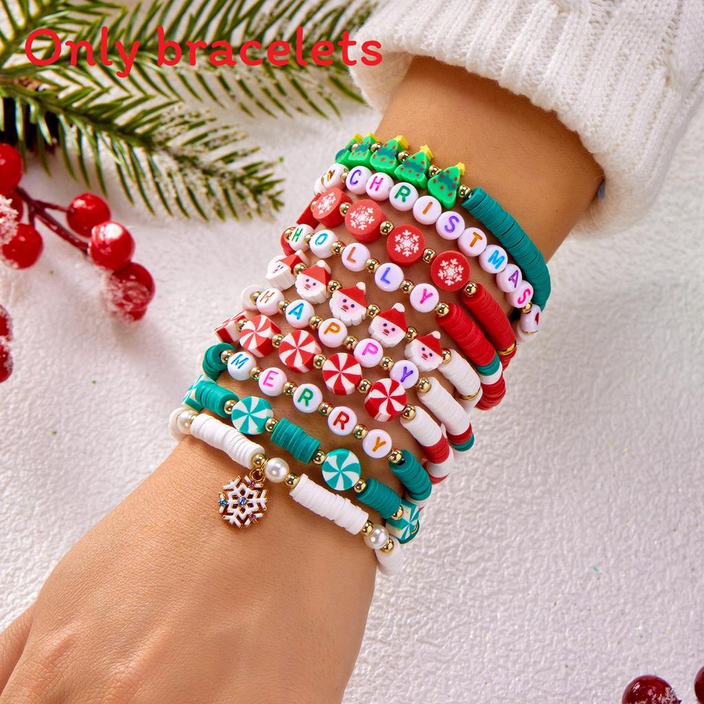 Holiday Christmas Snowman Santa Character Multilayer Beaded Wristband Gift Set For Celebrations