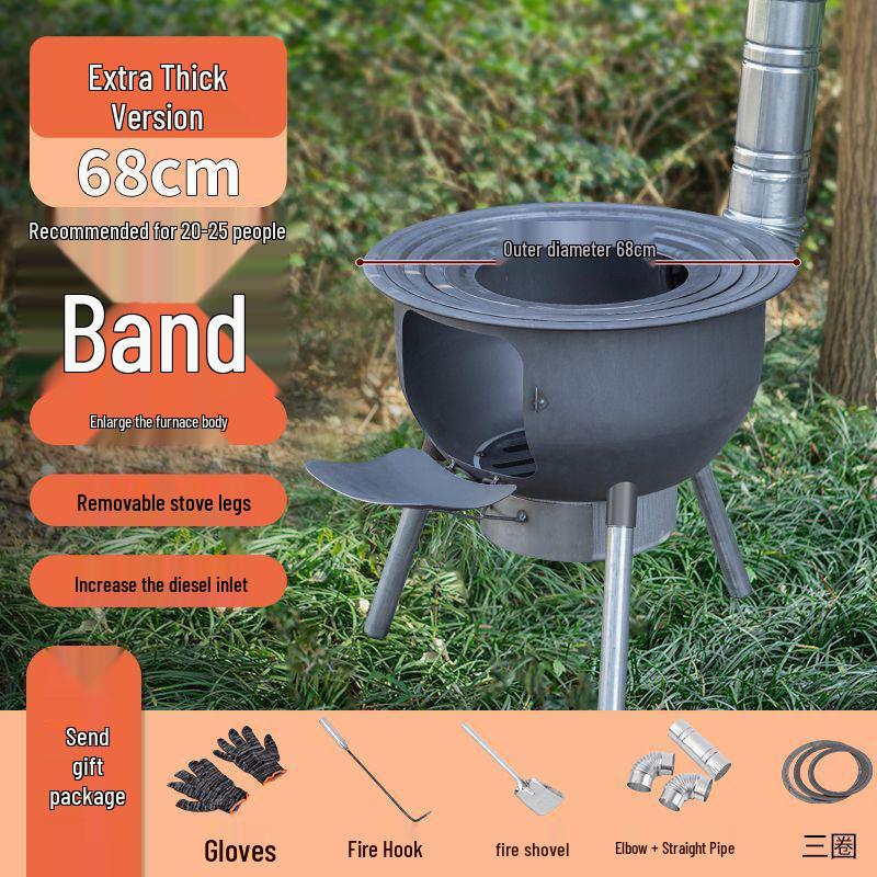Portable Outdoor Iron Wood-Burning Stove for Rural Households