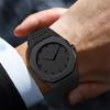 Herren Einfache Schwarze Quarzuhr mit Faltschließe und Öl-Tropf-Armband