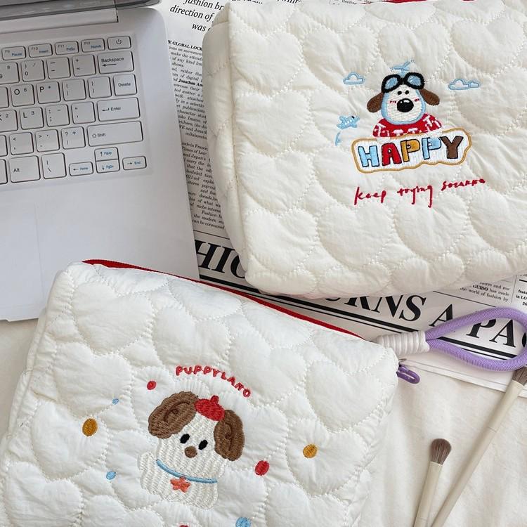 49211 Adorable Puppy Embroidered Cosmetic Handbag - New Cartoon Style Clutch & Storage Bag