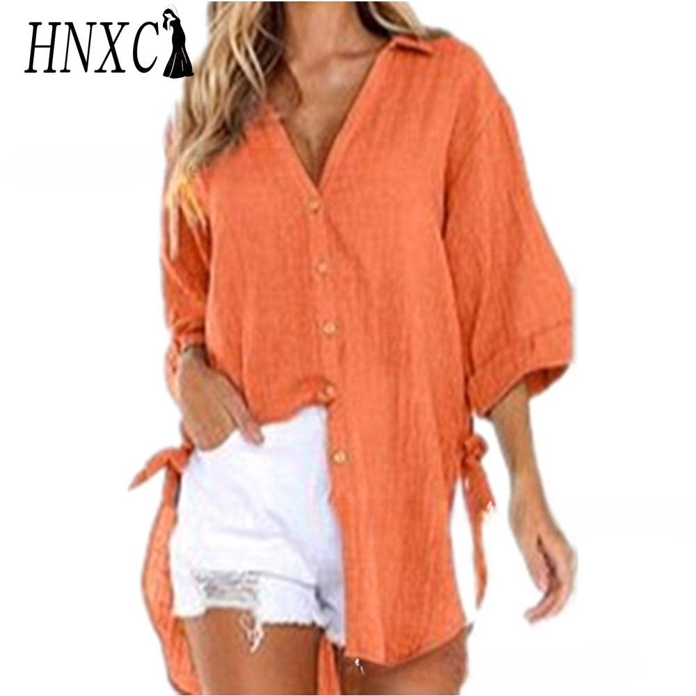 

HNXC Женские модные повседневные блузки и рубашки с принтом однотонного цвета, с длинным рукавом и воротником поло XXXXXL оранжевый