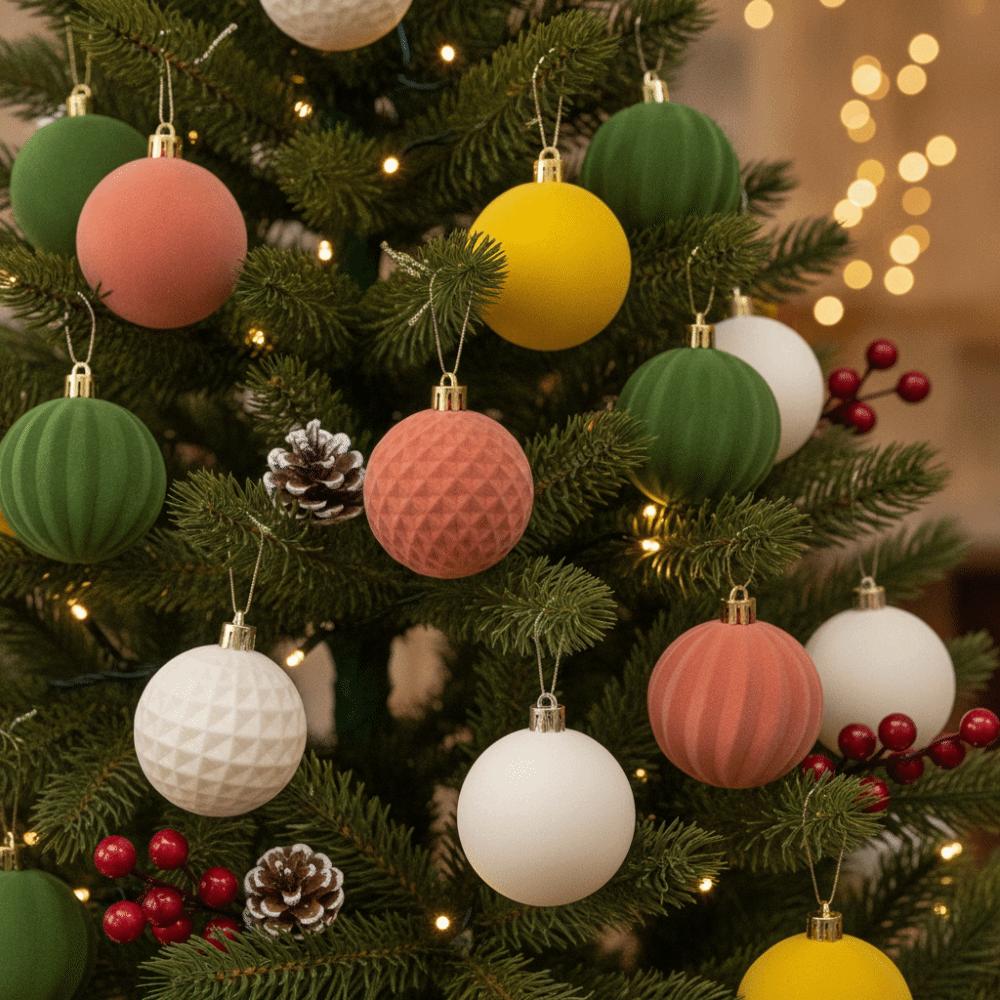 Assorted Colors Velvet Christmas Balls Shatterproof Plastic Multi Texture Baubles Winter Wedding