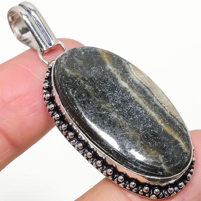 Natural Bumble Bee Jasper Gemstone 925 Sterling Silver Pendant 2.17" C7l63