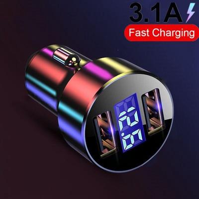 Car Charger 3.1a Led Display Usb Phone Charger For Xiaomi Samsung Iphone 12 11 Pro 7 8 Plus Προσαρμογέας κινητού τηλεφώνου Φορτιστής αυτοκινήτου