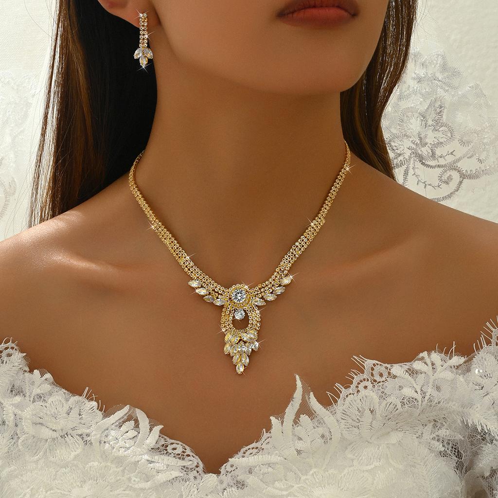 Bride Fashion Copper Claw Chain Angel Wings Necklace Earrings Bracelet Ring Jewelry Set Wedding Banquet Party Festival Gift