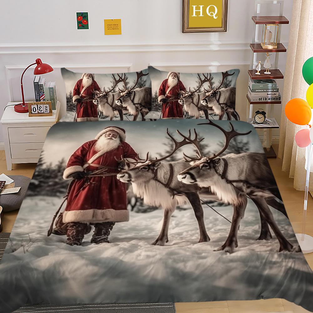 Jultomte Älg 3D-tryckt Polyester Örngott Täcke Två- eller Tredelat Set Tillgängligt