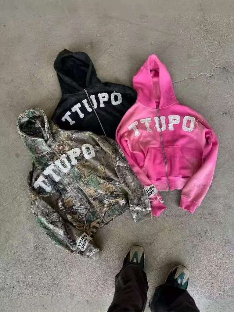 2024 Reißverschluss Pullover Rüpel Gutaussehend Internet-Berühmtheit Kapuzen Cardigan Buchstabe TTUPO Neues bedrucktes Oberteil Jacke