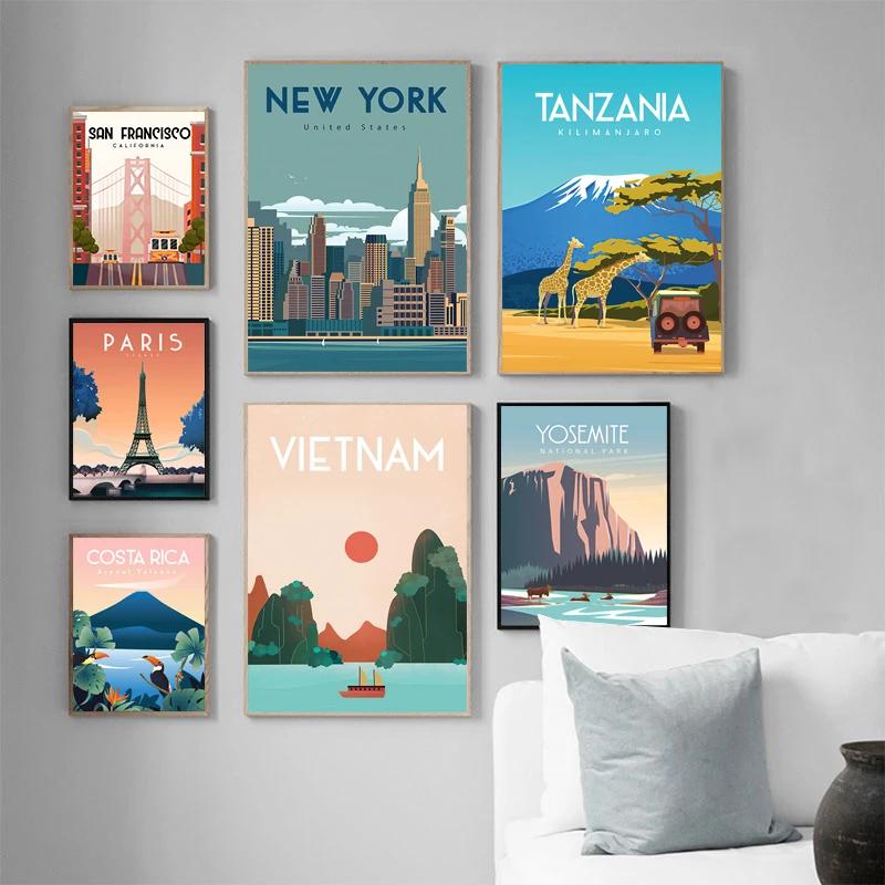 Morocco Landscape Poster Paris New York City Travel Canvas Painting Modern Wall Art Modular Print Pictures Aisle Home Decoration