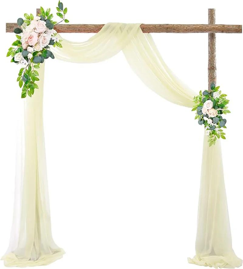 Wedding Arch Draping Fabric Sheer Arch Drapes Burgundy Chiffon Outdoor Curtain Backdrop for Wedding Ceremony Party Ceiling Decor