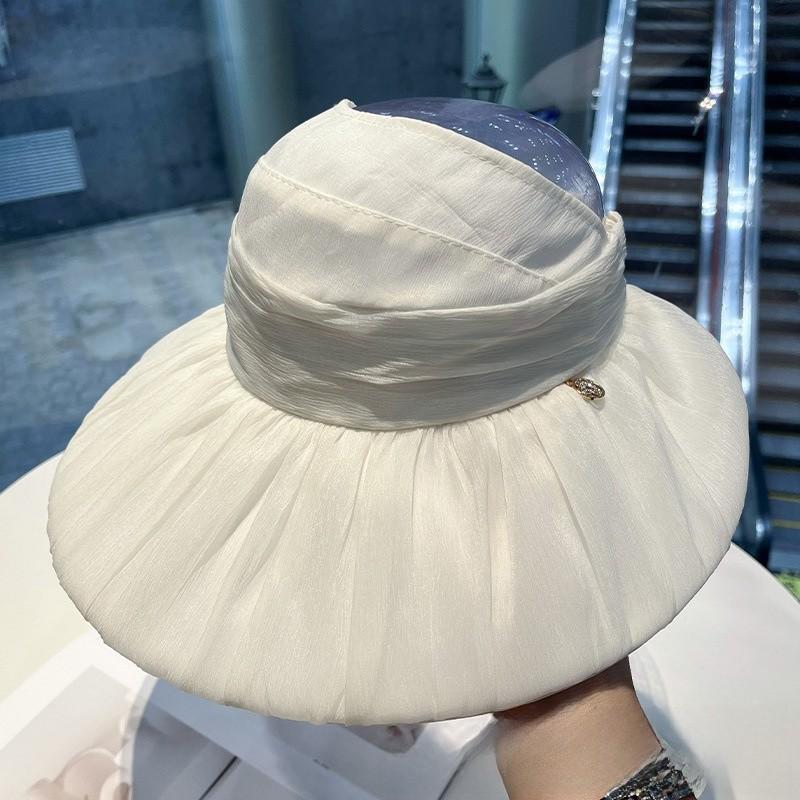 Cappello da sole estivo in rete pieghevole con tesa larga per donne, protezione solare per esterni