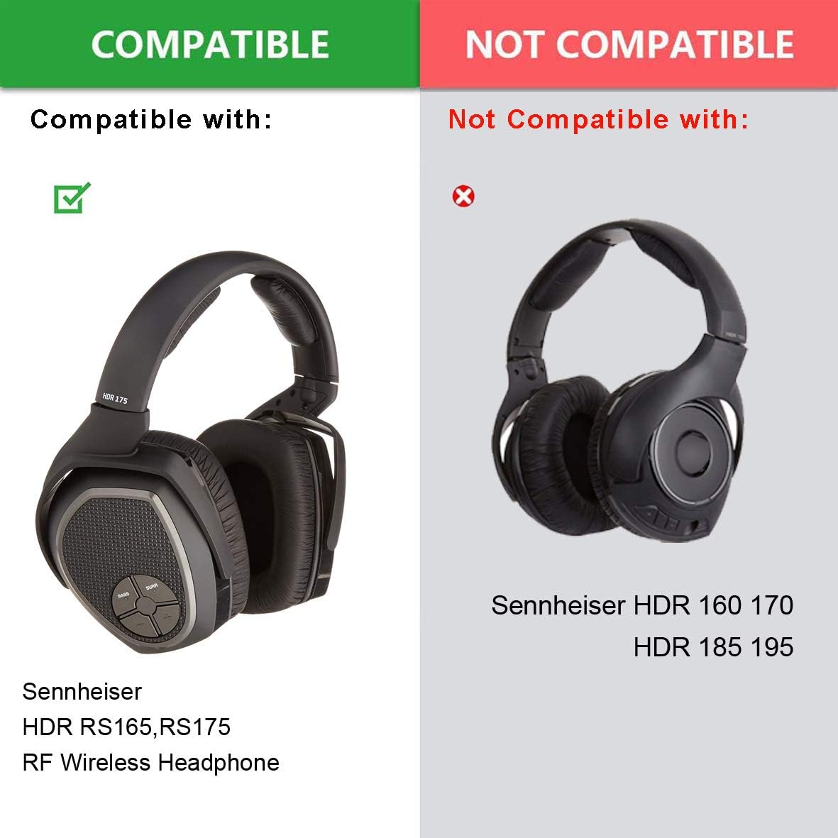 Defean HDR165 HDR175 Сменная амбушюра из пены для оголовья, совместимая с беспроводными RF-наушниками Sennheiser HDR RS165, RS175