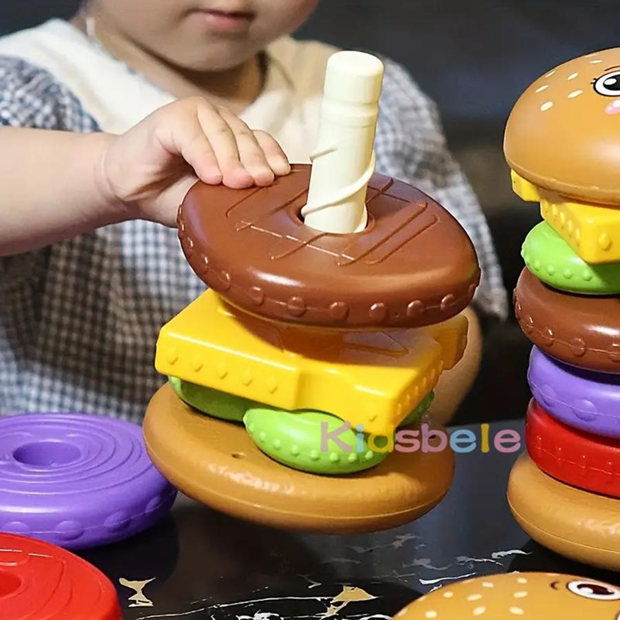 Burger Stacking Toy For Toddlers Montessori Sorting Matching Educational Game Fine Motor Skill Builder, Pretend Play Food Set