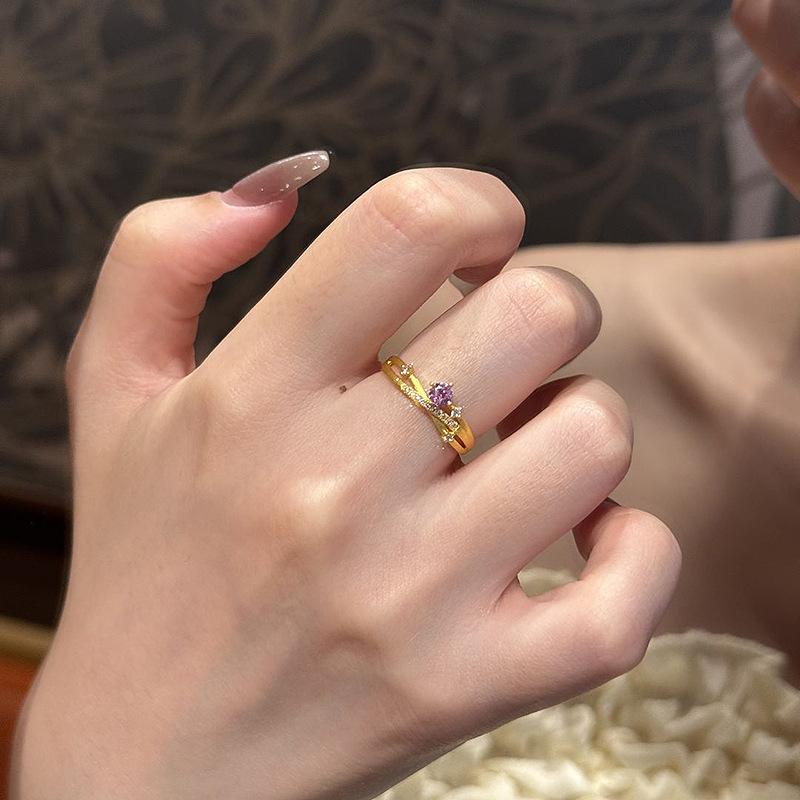 Fine Light Luxury Exquisite Rings for women Fashion Purple inlay diamonds Ring Party Wedding Romantic