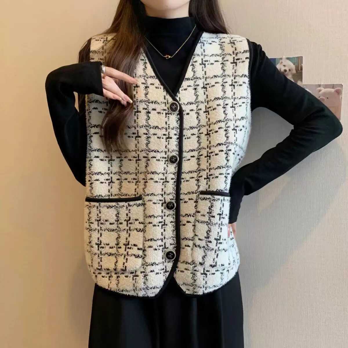 

Женский жилет без рукавов винтажная верхняя одежда с V-образным вырезом вязаный топ женский простой женский жилет осень зима 2XL