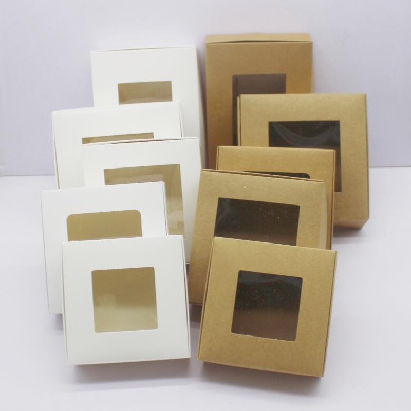 10 buc. ambalaje pentru cadou DIY cu fereastră albă/hârtie kraft de dimensiuni mari Cutie cadou de Crăciun ambalare pentru tort nunta adunare de familie m