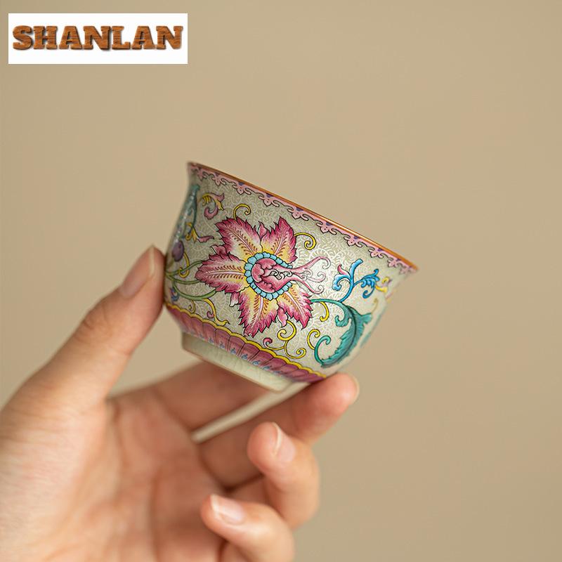 70ml Chinese Enamel Colored Palace Ceramic Tea Cup Handmade Tea Bowl Household Teaware Master Teacup Travel Meditation Cup Mugs
