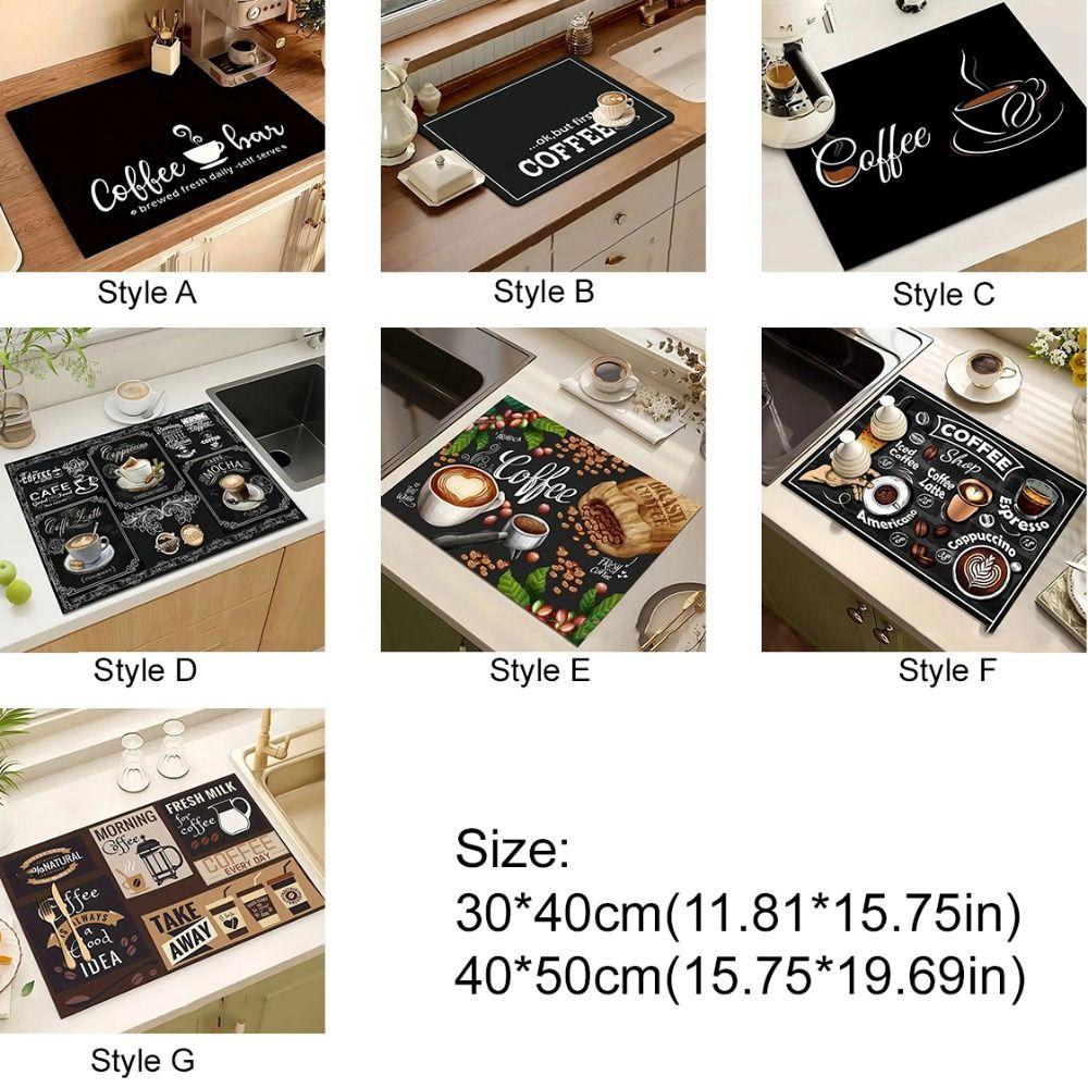 2pcs Vintage Coffee Machine Mat Anti-Slip Absorbent Placemat Rectangular Dirt-resistant Dish Drying Pad Countertop