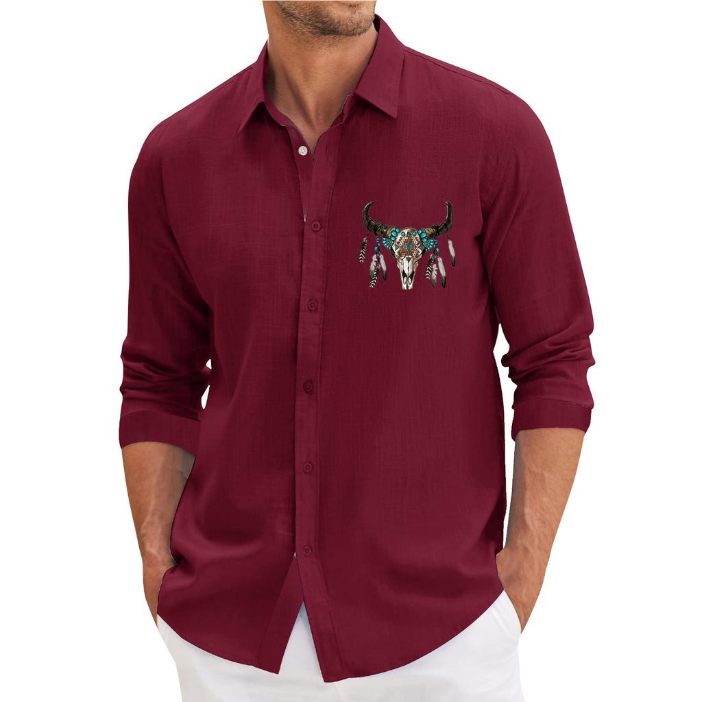 Men's Spring Casual Loose Printed Long Sleeved Shirt Men's Shirt