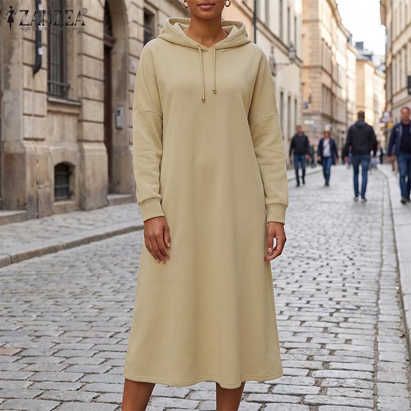 ZANZEA Women Autumn Casual Long Sleeve Hoodies Sweatshirt Dress