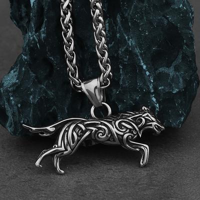 Viking Wolves Geri and Freki Stainless Steel Pendant Men's Hip Hop Fashion Necklace Nordic Jewelry Gift