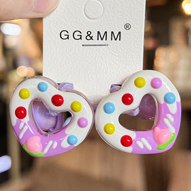 2PCS Color Hand Drawn Graffiti Heart Shape Princess Headwear Kids Elastic Hair Bands Children Hair Ropes Girls Hair Accessories