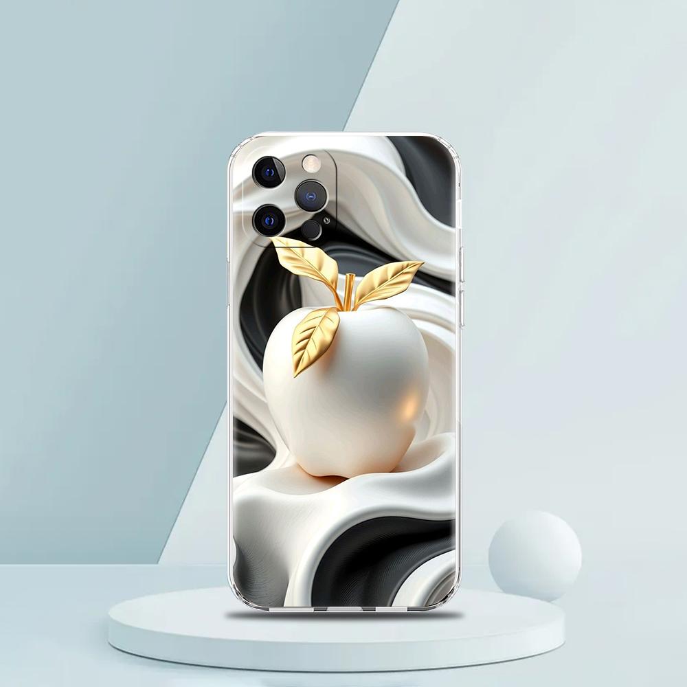 Weiche durchsichtige TPU-Handyhülle für iPhone 16 15 14 13 12 11 Pro Max XR 8 7 Plus XR Schale Glückliches Schwarzes Apfelmuster Capas