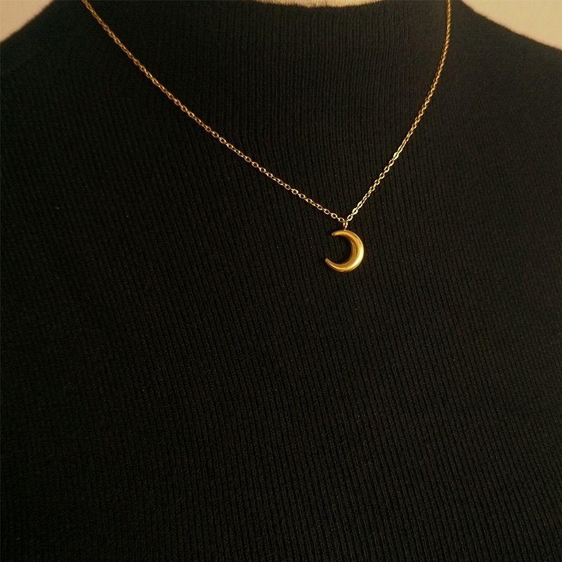 Titanium Steel Moon Necklace, Minimalist Crescent Pendant Choker