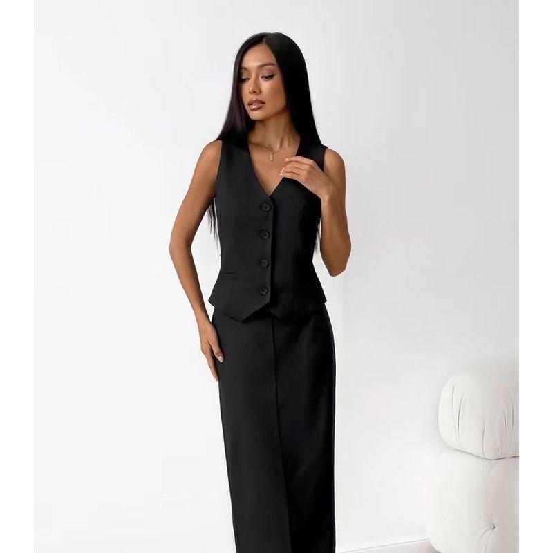 European and American Summer Sexy V-neck Vest Split Skirt sets V-Neck Vest Half Skirt Set