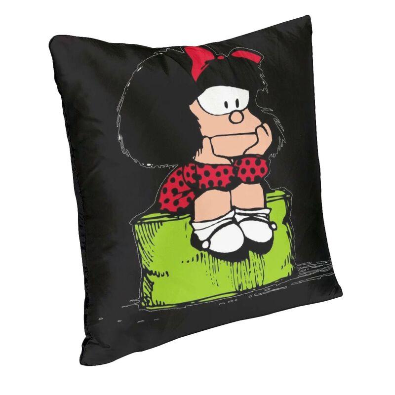 Federa per Cuscino Quadrata Pensierosa di Mafalda Decorazione per la Casa Stampa 3D Double-Sided Fumetto di Quino Cartone Animato Federa per Cuscino per Divano