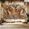 Dragon Tapestry-Double Gold Chinese Dragon Soaring Sky Living Room Decoration Oriental Wall Art Tapestry