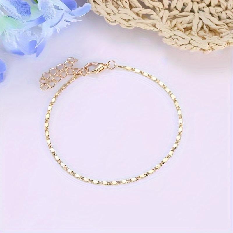 Women's Vintage Sequin Flat Chain Anklet, Minimalist & Versatile Summer Foot Jewelry
