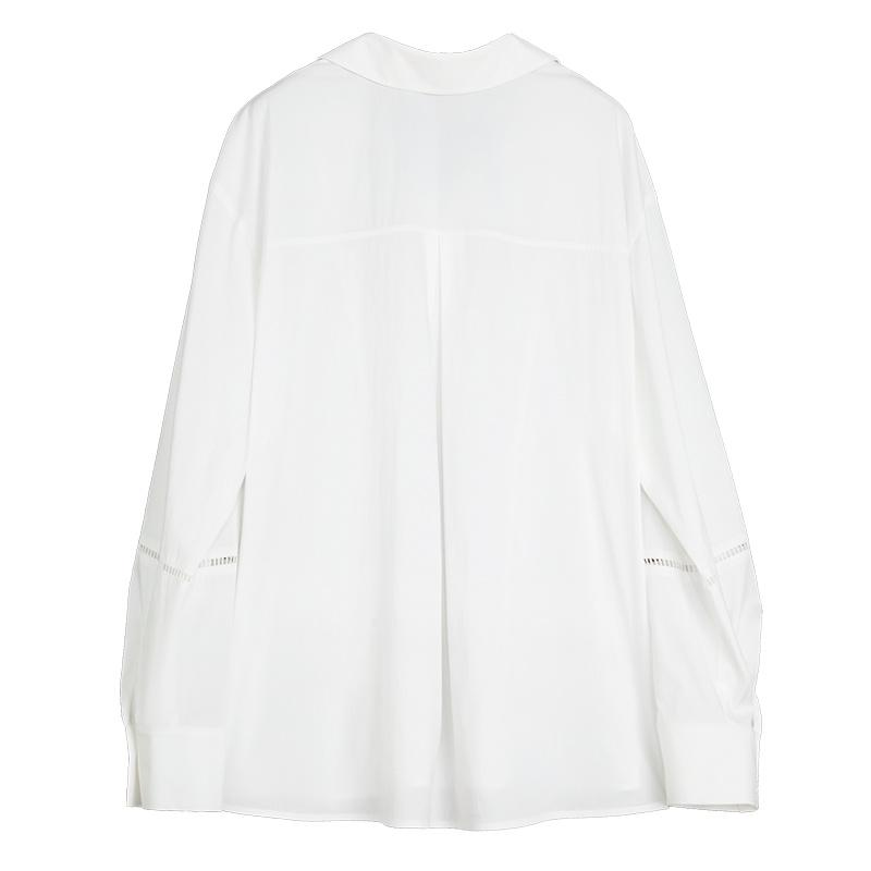 ELLE French Hollow Embroidery Design Casual Loose Elegant Top Simple Versatile Long Sleeve Shirt Women tops EM49057