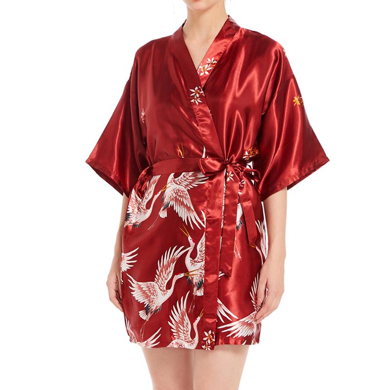 Women's 2 Piece Robes Set Sleepwear Sexy Camisole Nightdress Satin Pajama Set Printed Nightgown