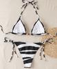 Damski Kostium Kąpielowy Seksowny Czarno-Biały Wzór Młotek Szyja Bok Fala Dwuczęściowy Kostium Kąpielowy Zestaw Bikini Odzież Plażowa Stroje Kąpielowe