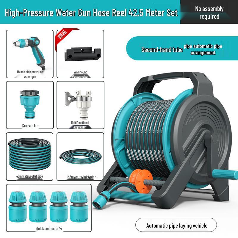 High-Pressure Car Wash Gun with Hose, Anti-Freeze Connector, Storage Rack, and Reel for Garden and Household Use