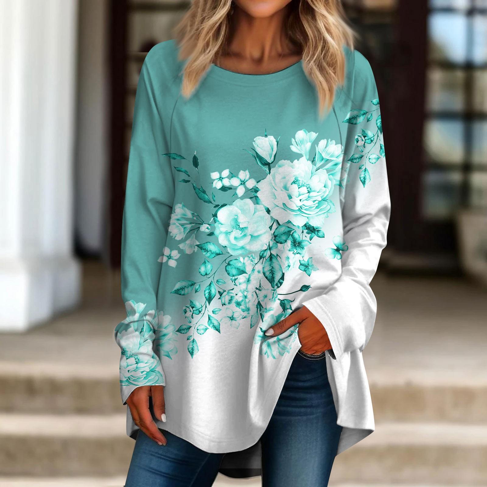 

Женская повседневная футболка больших размеров с длинными рукавами и круглым вырезом с принтом в стиле ретро, топ-пуловер S