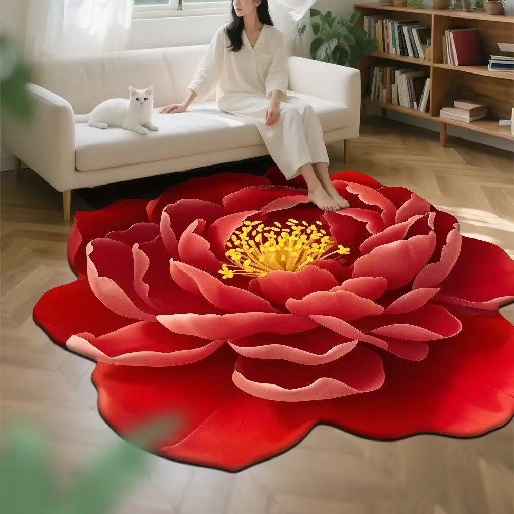 3D Floral Crystal Velvet Floor Mat For Living Room Polyester Fiber Easy To Clean Stain Resistant Decorative Rug For Bedroom And Home Decor