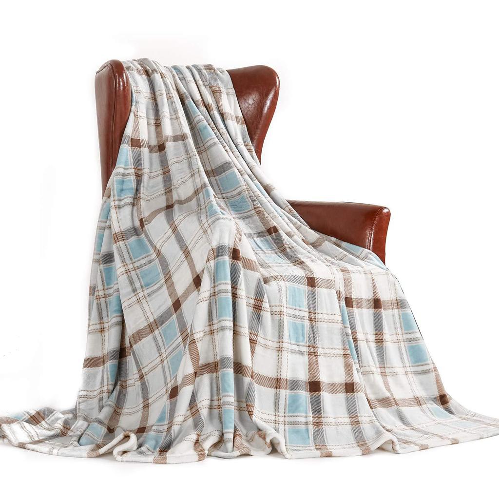 Turquoise Plaid Blanket Farmhouse Blanket Office Sofa Nap Blanket Travel Portable Blanket