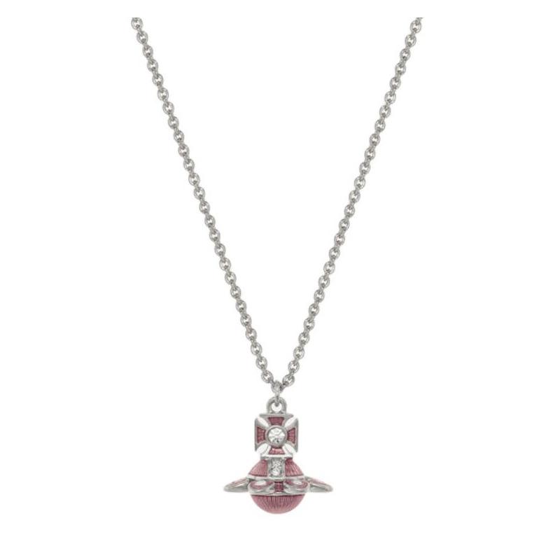 VIVIENNE WESTWOOD Capucine Saturn Lantern and Begonia Style Necklace, Same Style for Men and Women, Silver/rose Pink 630203HN-02P639