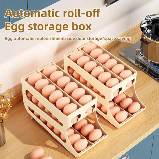 Multi-layer Slide Egg Storage Box Ladder Style Egg Box Large Capacity Automatic Rolling Refrigerator Egg Tray Organizer