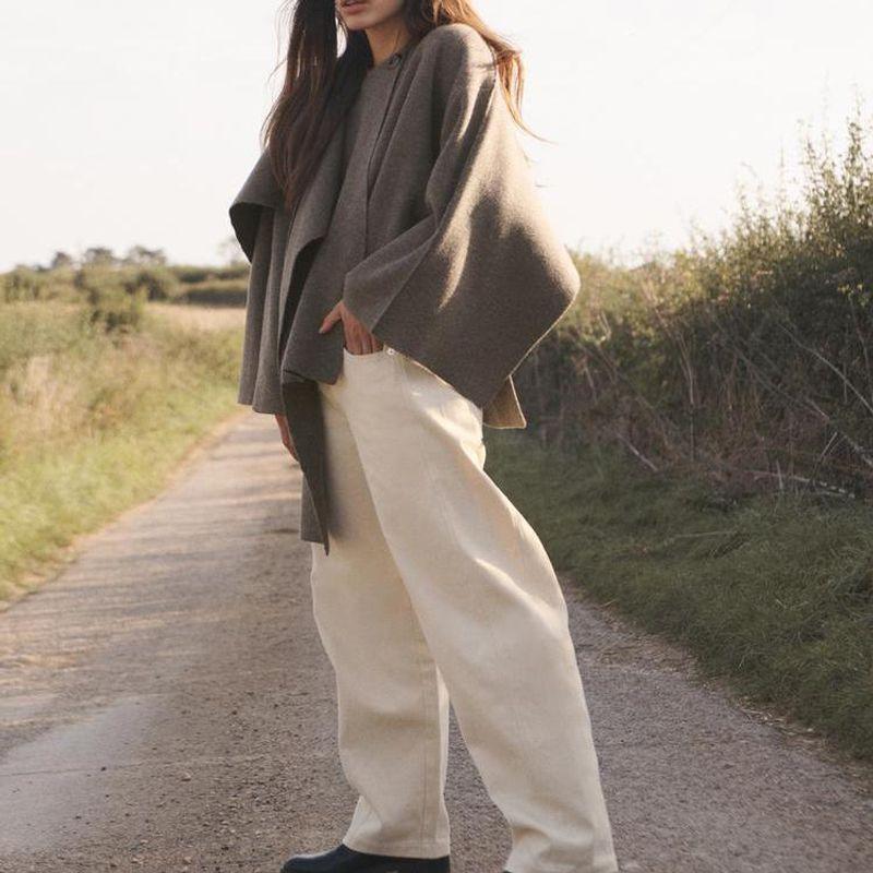 Fall and Winter Women's Idle Style Scarf Cape round Neck Long Sleeves Short Knitting Coat Outwear 2756107