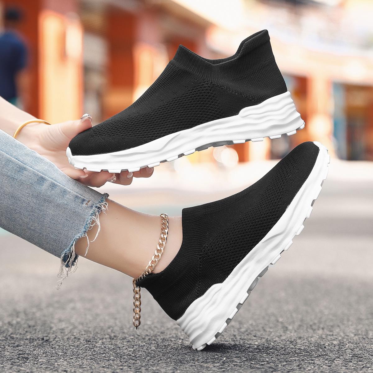 Women s Plus Size Breathable Flyknit Sports Sock Shoes - Casual Candy Colors 41