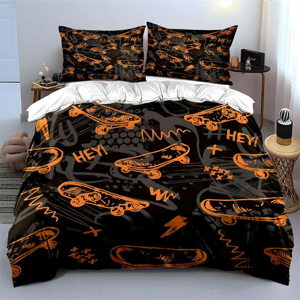 Skateboard Graffiti Print Bedding Duvet Cover Set (1*Duvet Cover 2*Pillowcases, without duvet insert)