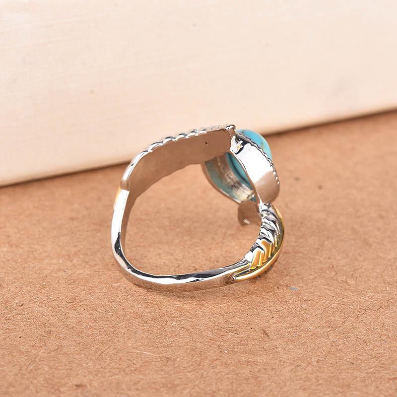 WOSIKATE Vintage Turquoise Feather Ring For Women CopperSeparate Color Gold Plated Party Ring Fashion Jewelry