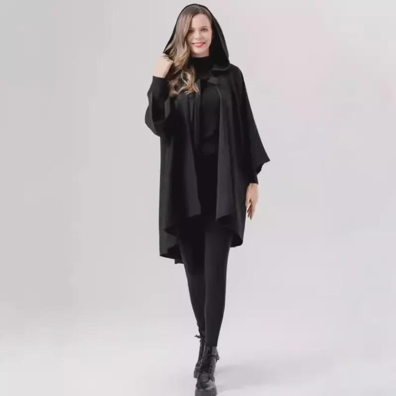 Red and Black Little Red Riding Hood Cloak Costume: Halloween Medieval Witch Robe with Sleeves