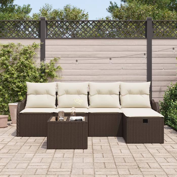 VidaXL Ensemble de canapé de jardin 6 pièces avec coussins en rotin synthétique marron 3360299
