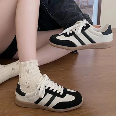 2024 Women Moral Training Shoes Casual Spring Flat Shoes Woman Low Top Sports Casual Sneakers Round Toe Leather Ladies Flats
