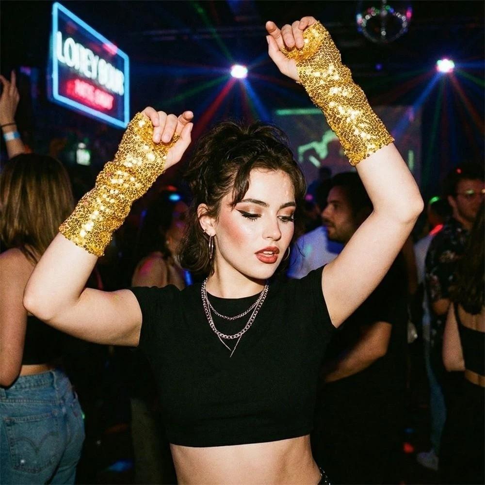 Elastic Sequin Half Finger Gloves Sequined Fingerless Performance Handwear Cosplay