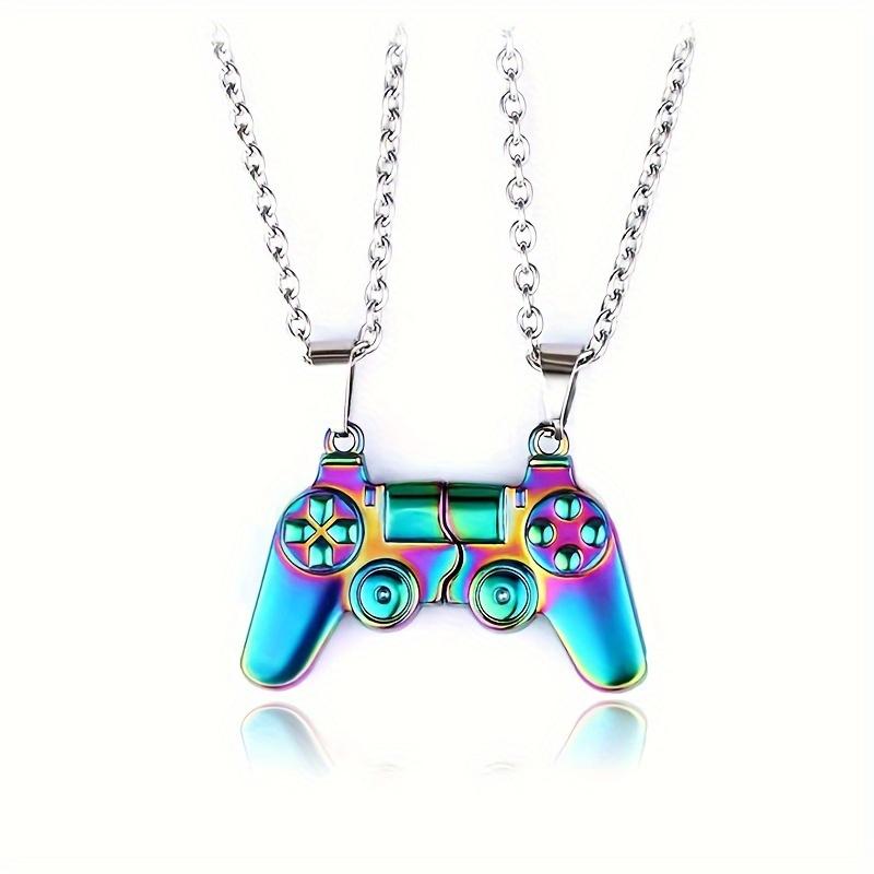 

2pcs Colorful Magnetic Couple Gamepad Pendant Necklace - Fashionable Geometric Design, Combinable, Fun Jewelry різнокольоровий
