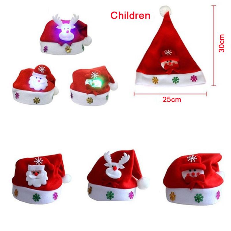 3Pcs Christmas Hat Light Up Led New Year Cap Snowman Elk Santa Claus Hats For Children Xmas Gift Decoration